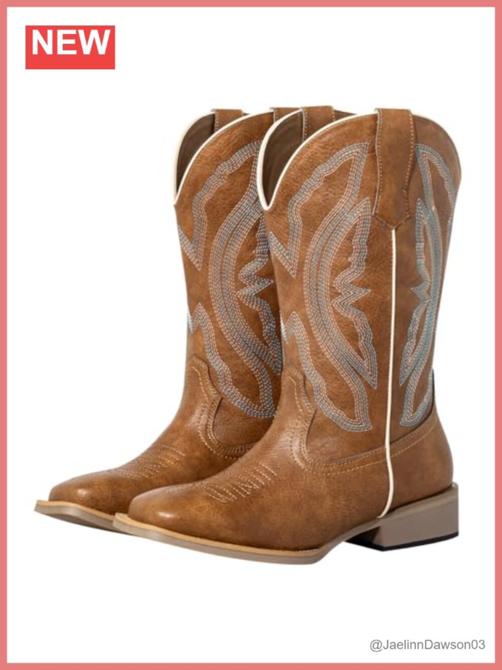 Extra Wide Calf Cowboy Boots Square Toe Faux Leather Pull-On